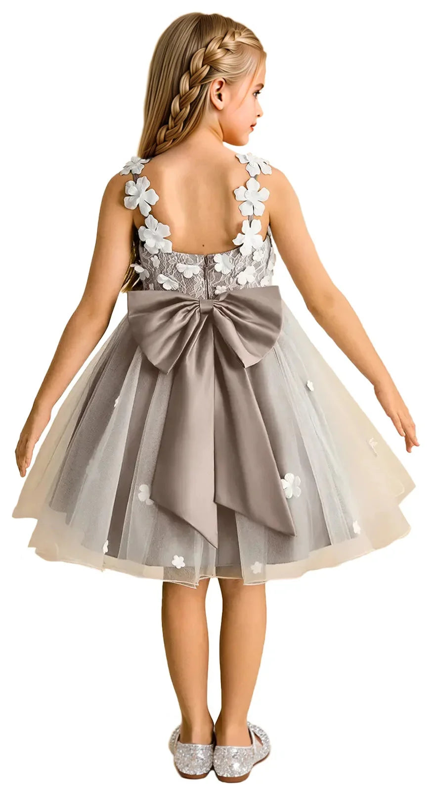 Snvdzo Princess Girls Lace Flower Girl Dress 3D Floral Sleeveless Tulle Princess Wedding Pageant Party Dresses 2026 with Big Bow