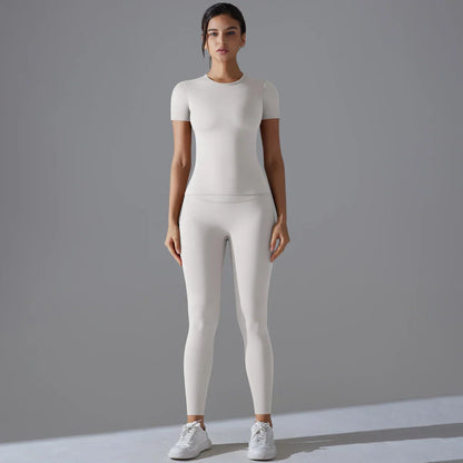 Yoga Set Women Workout Set Sportswear Gym Clothing Fitness Shorts Sleeve Crop Top High Waist Leggings Sports Suits