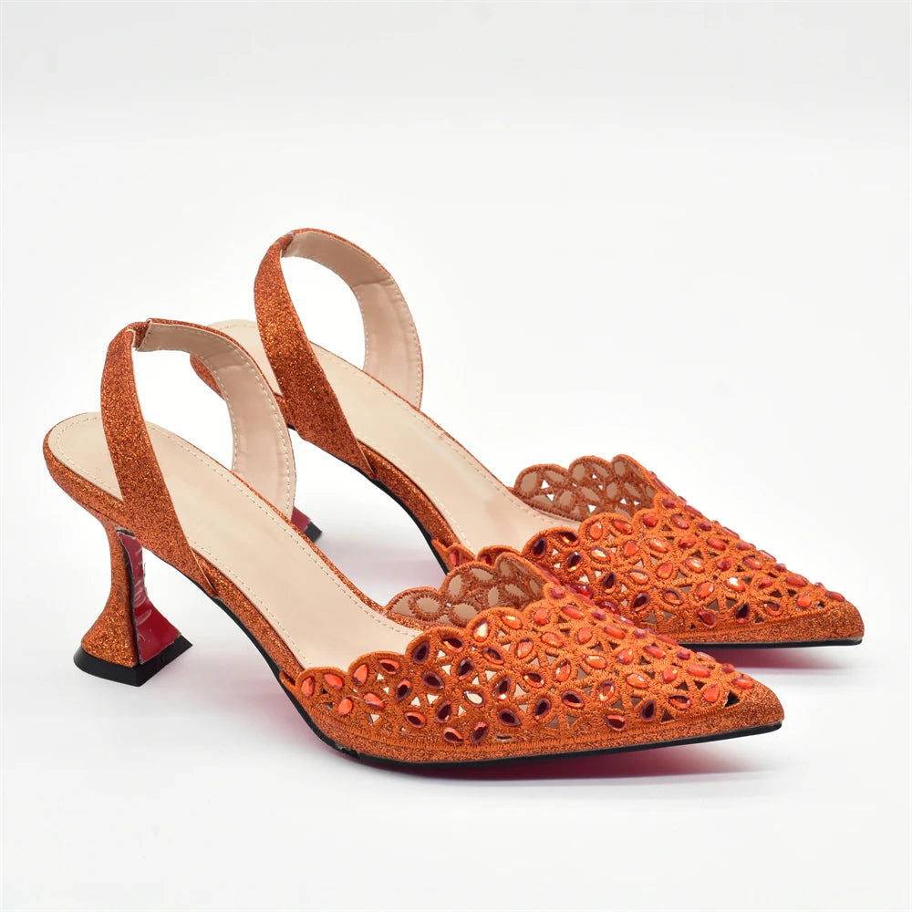 Latest Orange Designer Shoe and Bag Sets From Italy Shoe Woman Summer 2025 Wedding Fashion Party Shoes and Bag Match for Women