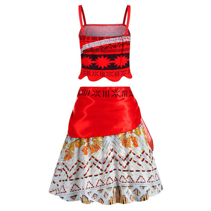 Moana Dress Kids Girls Children Cosplay Princess Birthday Carnival Party Costume with Necklace Flower Set Summer