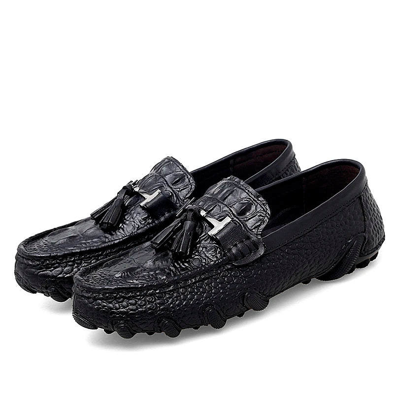 Luxury New Genuine Leather Men Shoes Thick Bottom Crocodile Style Moccasins Mens Loafers Fashion Male Flat Classic Driving Shoes