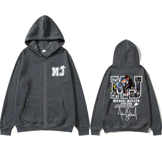 Classic Vintage Michael Jackson Zipper Hoodie Men Women Hip Hop Punk Rock Oversized Zip Up Jacket Men's Fleece Zip Up Sweatshirt