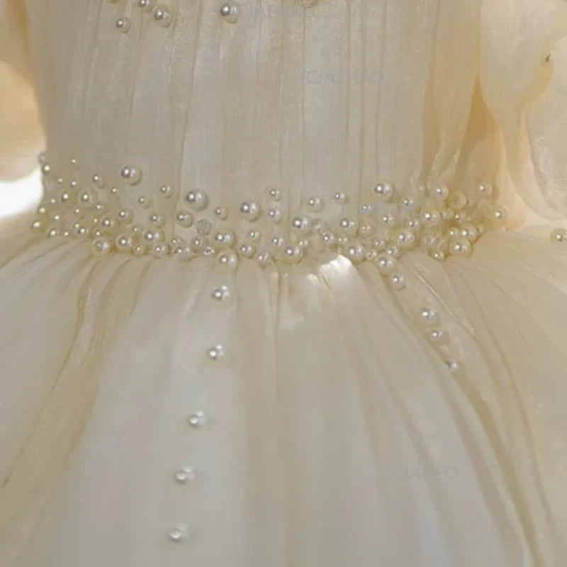 Kids Formal Champagne Children Girls Birthday Princess Summer Costume Flower Girl Wedding Little Gown Host Piano Performance