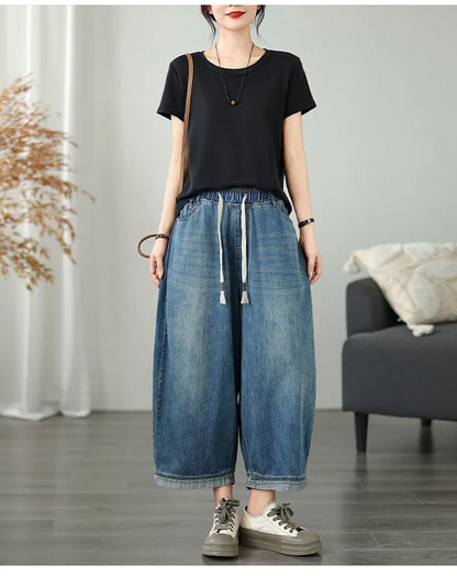 Casual High Waist Wide Leg Jeans Women's Loose Fit Slimming Summer Thin Sle Lantern Pants  Lyocell Fabric Water Wa