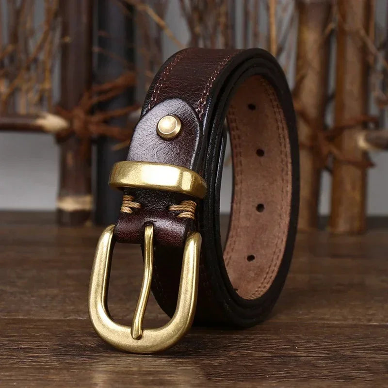 2.8 CM Pure Cowhide Genuine Leather Ladies High Quality Jeans Brass Buckle Belts Cowboy Fashion Designer Belts for Women luxury
