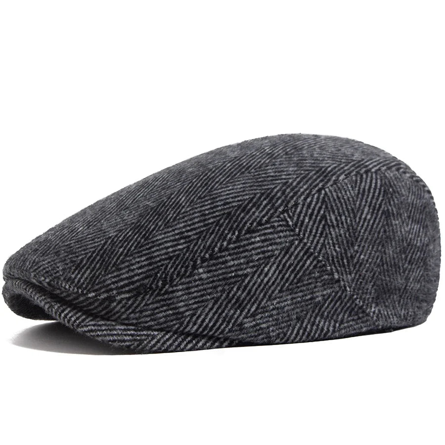 Vintage Big Herringbone Beret For Men Autumn Winter Warm Casual Newsboy Cap Fashion Women Flat Hat Double Breasted Adjustable