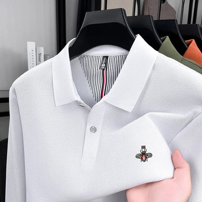 100% cotton high-end spring and autumn new men's long sleeved casual comfortable polo shirt exquisite brand bee embroidery top