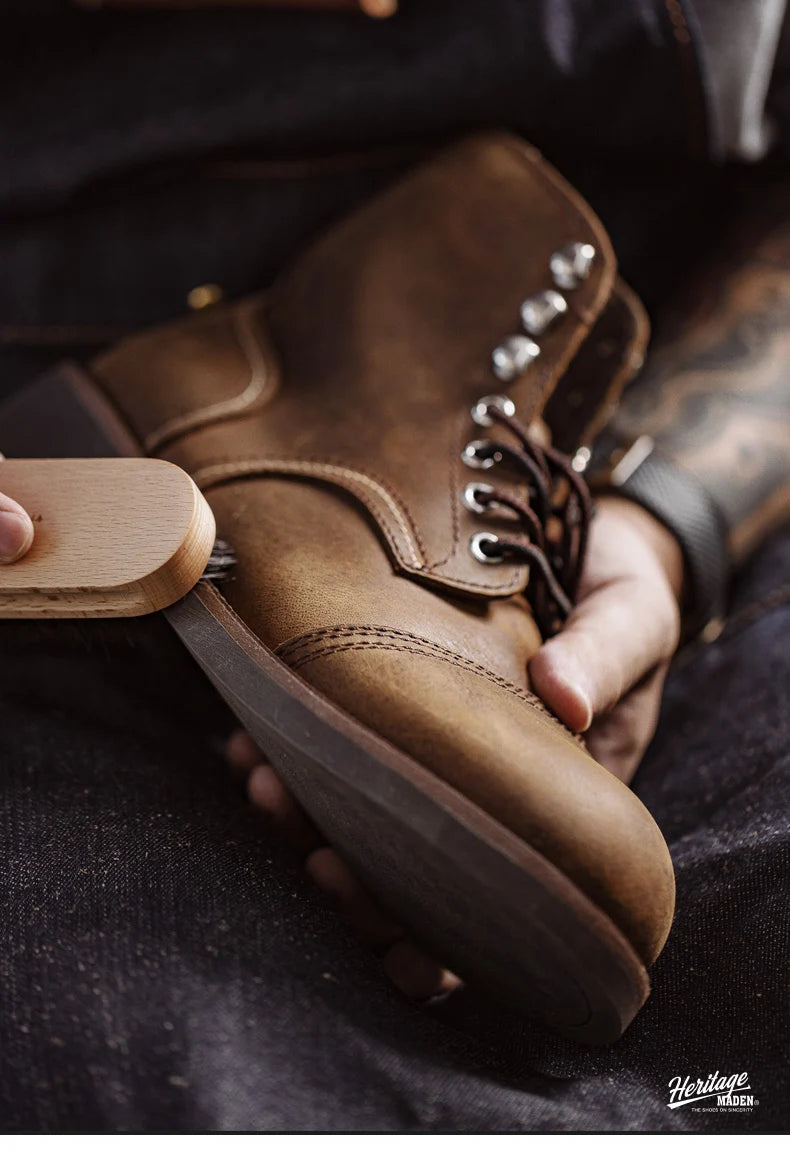 Full-Grain Leather 8111 Ankle Boots Retro Genuine Leather Paratrooper Motorcycle Boots for Men's Fall Winter Casual Shoes