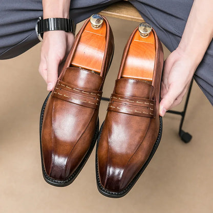 Men's Large Size Thick Bottom Heightening Painted Surface Slip-On Loafers Shoes with Rubber Sole And Ultra Leather Material