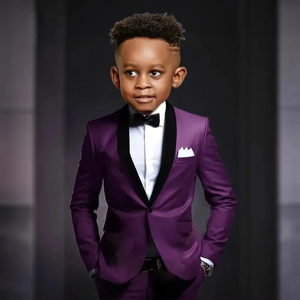 New Kids Suit Set 2 Pieces Jacket Pants Wedding Ring Bearer Outfit,Elegant Shawl Lapel Boys Suits Piano Performance Wear