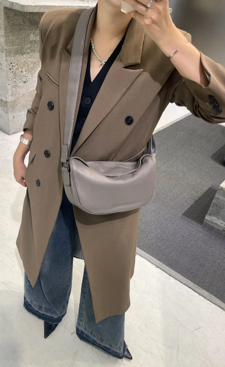 High Quality Genuine Leather Crossbody Luxury Handbag for Women, Large Capacity Shoulder Bag, Cowhide Retro Fashion Saddle Bag
