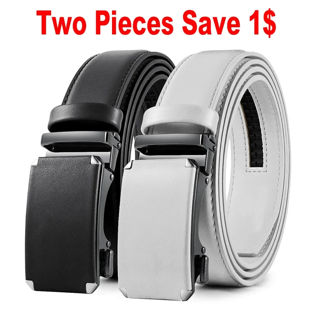 Mens Leather Belt Metal Automatic Genuine Leather Belts Leisure Fashion Ratchet Belts for Men Pants Fashion Genuine Leather Belt