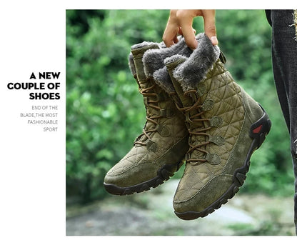 New Winter Men Snow Boots Fur Plush Warm Men Ankle Boots Plus Size Waterproof Men Boots Outdoor Non-Slip Hiking Boots Work Shoes