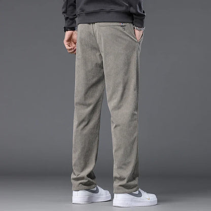 Straight Corduroy Classic Male Pants Khaki Black Gray Baggy Fashion Elastic Waist Trousers Soft Stretchy Casual Men's Clothing