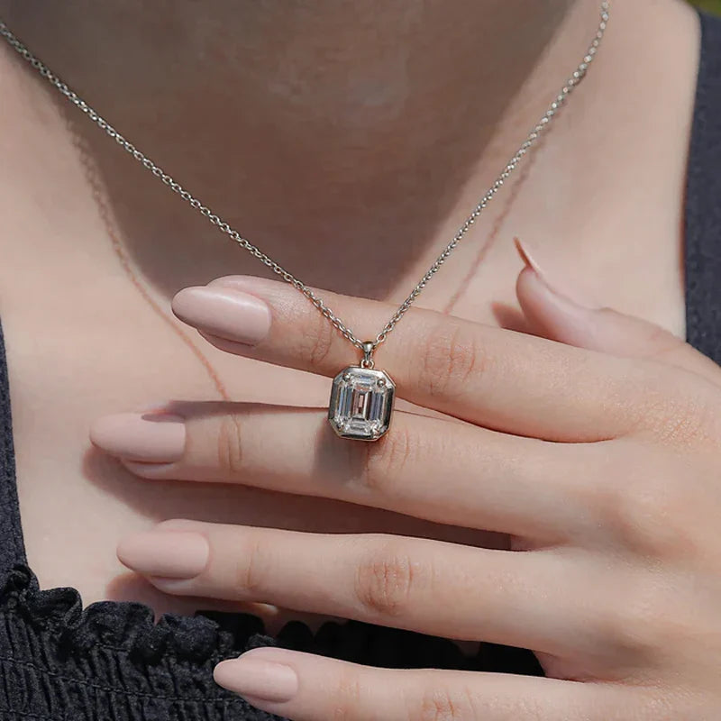 8x10mm Emerald Cut Moissanite Pendant Necklace Trendy Solitaire Lab Diamond Necklaces For Women 2026 Trend Jewellery Gift