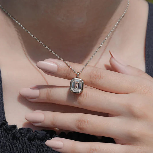 8x10mm Emerald Cut Moissanite Pendant Necklace Trendy Solitaire Lab Diamond Necklaces For Women 2026 Trend Jewellery Gift