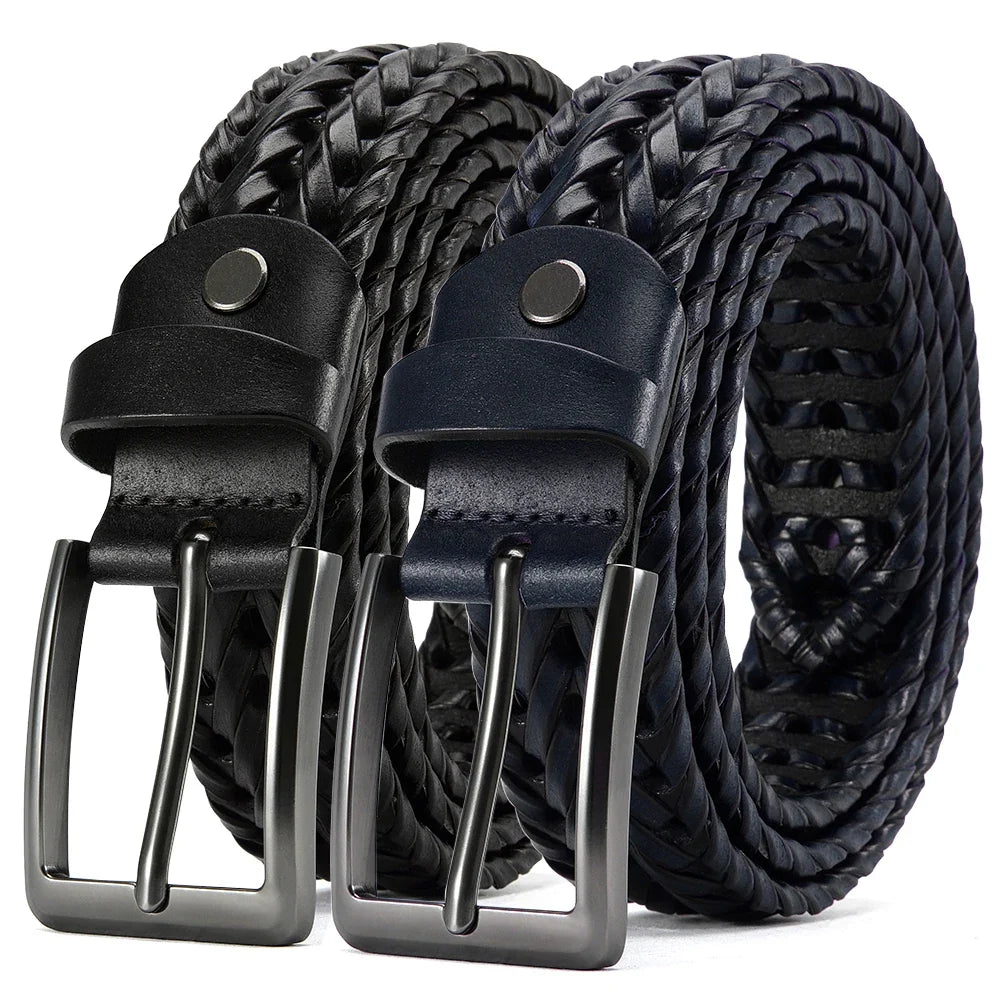 Leather Braided Belts for Mens Casual Woven Leather Belt for Dress Pants