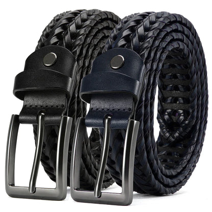 Leather Braided Belts for Mens Casual Woven Leather Belt for Dress Pants