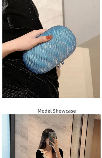 Fashionable Diamond Encrusted Evening Clutch Women's Handbag Luxury Oval Shape Ball Gown Purse Korean Style Hard  Handbag