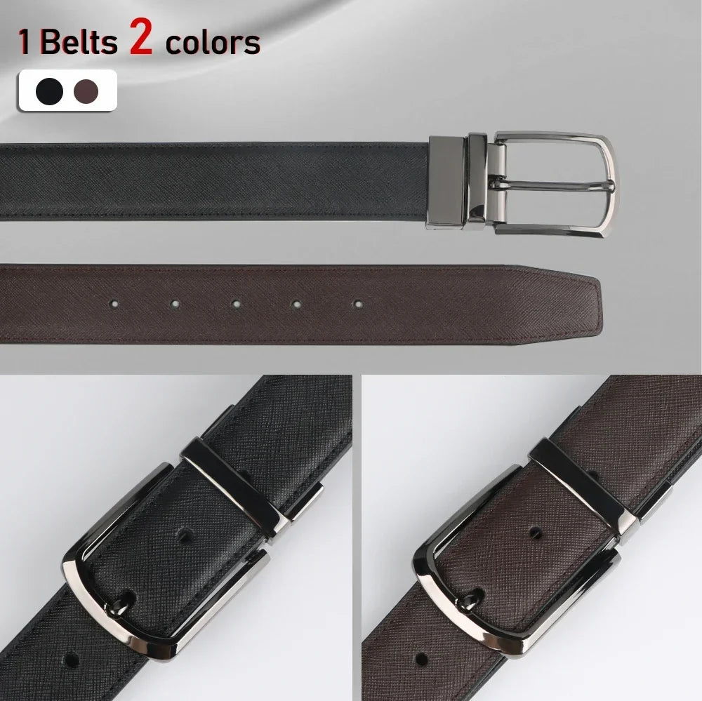 1pc Men's Business Genuine Leather Cowhide Belt, Rotating Pin Buckle Casual Belt For Men, Double-sided Wear Belt