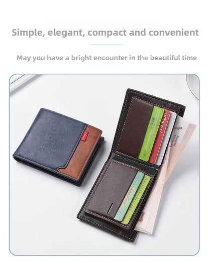 New men's frosted large capacity wallet, business triple fold thin zipper, soft leather wallet, short wallet