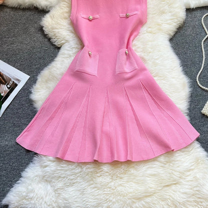 Chic Fashion 2026 Summer Pleated Short Dress Women O-neck Slim Waist A-line Party Dress Streetwear Lady Outfits Vestido