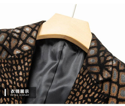 Luxurious Sheepskin Blazers For Men Smooth Casual Leather Jacket Winter Top Quality Leopard Print Slim Gentleman Terno Masculino