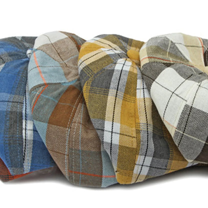 Plaid Beret Hat Short Brim Thin Lightweight Unisex British Retro Artist Cap for Men Women Fashion Accessories
