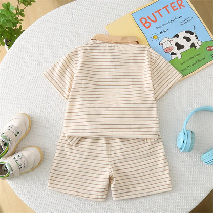 New Summer Baby Boy Clothes Set Toddler Boys Striped Cartoon T-shirt Short Pant 2-Piece Casual Infant Children's Clothing Outfit