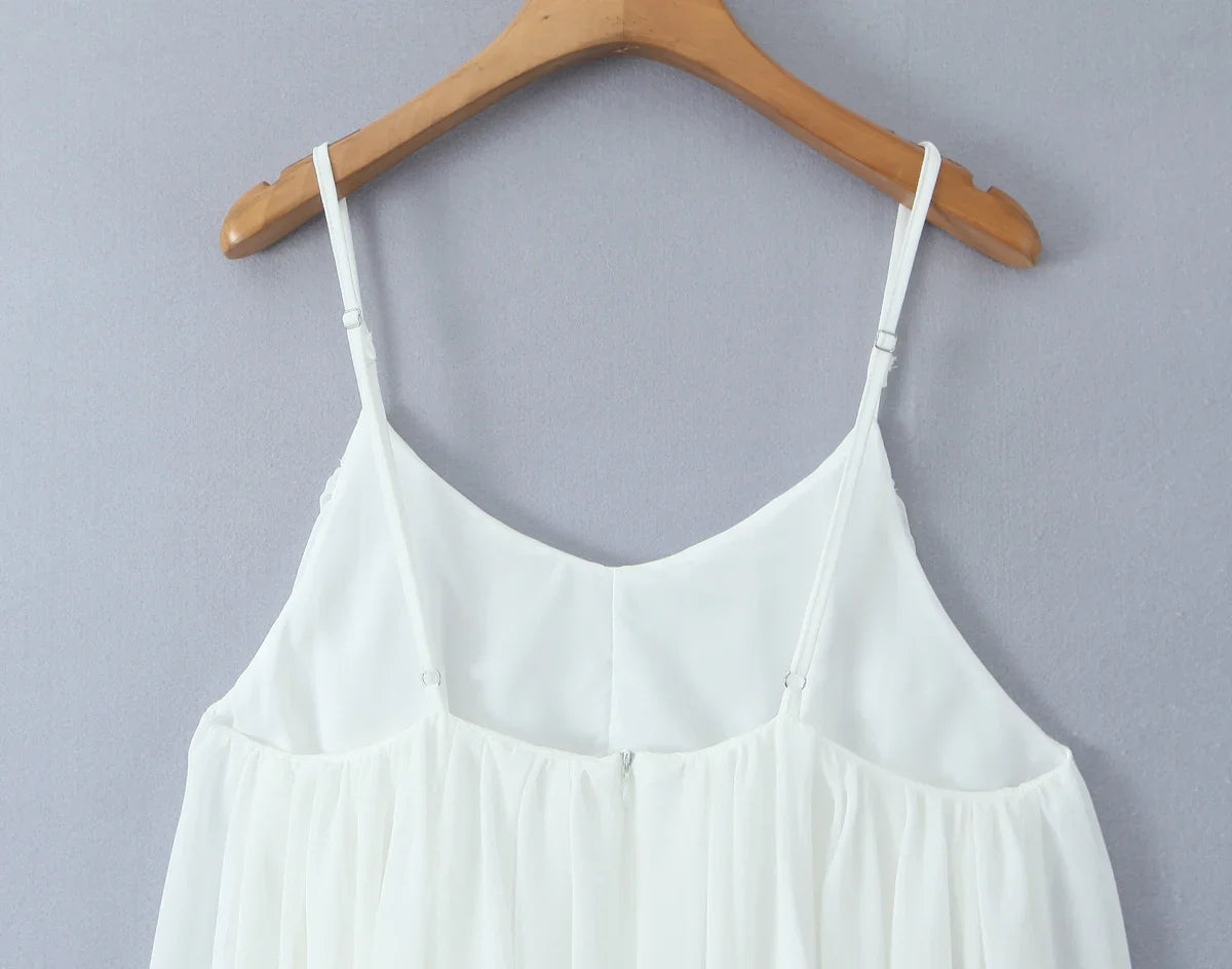 2025 BOHO Women White Big Backless Sling Dress O Neck Back Zipper Loose Swing Mini Short Dresses Holiday Robe