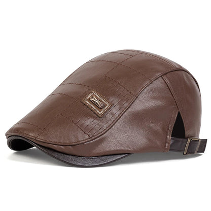 Men Retro Pu Leather Newsboy Caps JAMONT labeling British Painters Hats Spring Autumn Side Adjustable Flat Cap Hip Hop Berets