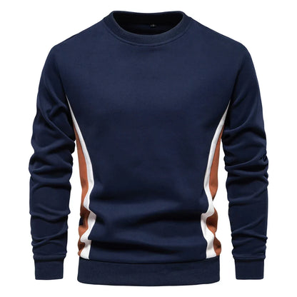 Mens Patckwork Cotton-blend Crew Neck Sweatshirts Fashion Casual Sport Round Neck Pullover Sweatshirt for Men