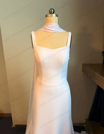 Civil Wedding Dress 2026 Square Collar Mermaid Backless Bride Gowns with Ribbons Sweep Train Vestido Noiva Customized