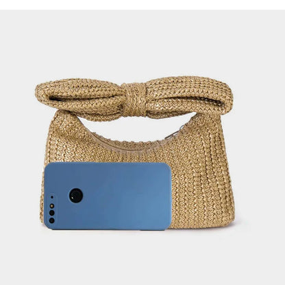 Summer Straw Woven Clutch Bag Women Bow Purse Vacation Beach Tote Party Wedding 2024 New Luxury Design Zipper Evenging Handbags