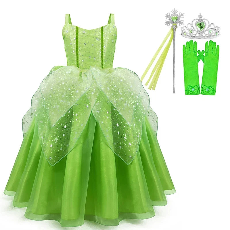 Girls Fairy Dress Up Kids Princess Green Flower Fairy Dress With Wings Princess Costume Party Tinkerbell Tinker Bell Dresses