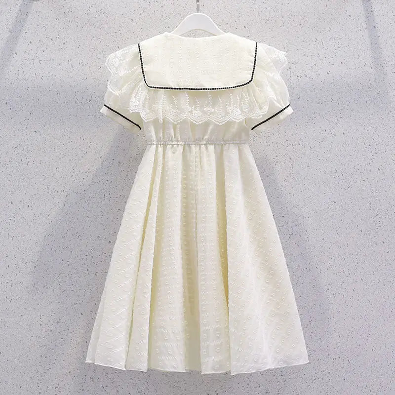 2026 New Summer Dresses Kid Baby Princess Lace Girls Teenager A-LINE STRIPED Chiffon Mid Long Layered Dress 4 8 10 12 14 Years
