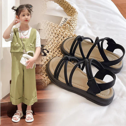 Girls Sandals Kids Sandals for Girls 2024 Summer Brand Children Beach Shoes Princess Sweet Gladiator Sandals Open Toes Anti-skid