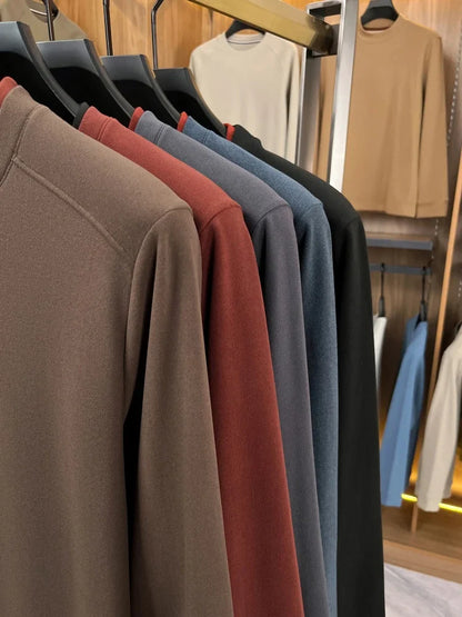 High end brand velvet long sleeve T-shirt men's autumn new fashion Korean bee embroidery comfortable warm round neck pullover