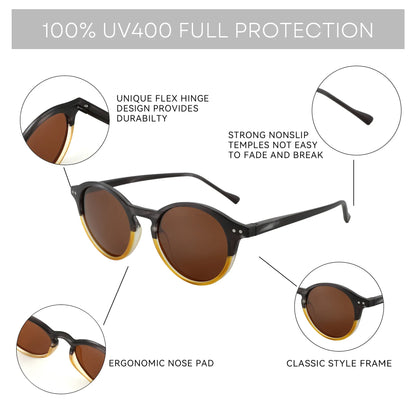 (XL Size)Retro Polarized Sunglasses Men Women Vintage Round Frame Sun Glasses UV400 Goggles Shades
