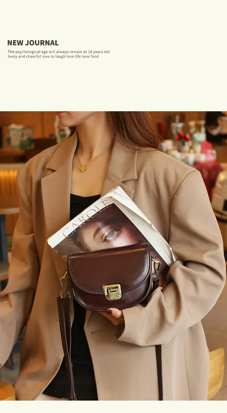New Style Genuine Leather Women's Small Bag Vegetable Tanned Cow Leather Single Shoulder Bag Lady Popular Messenger Purse