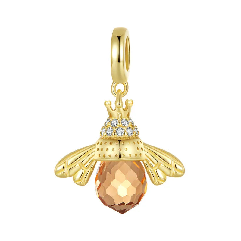 925 Sterling Silver Lovely Orange Bee Insect Pendant Necklace for Women 14K Gold Plated Jewelry Birthday Gift 2 Colors