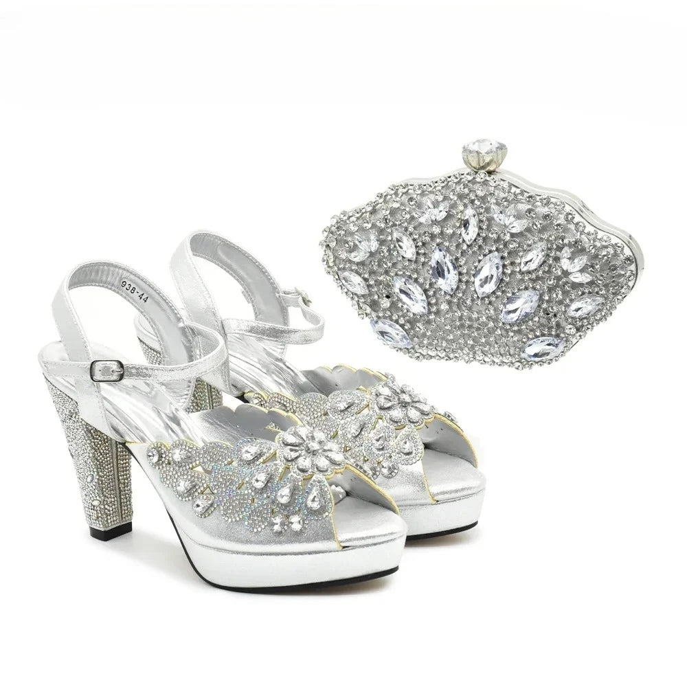 New Arrival Luxury Italian Shoes and Bag Set for Women Ladies Shoe and Bag Set Latest Designers Diamond Pumps Shoes and Bags