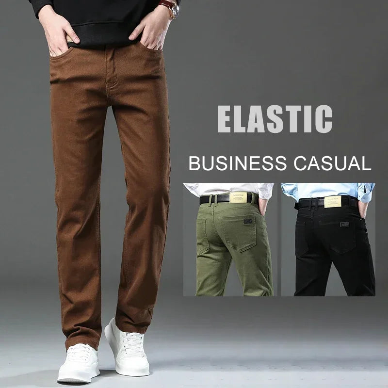 Spring Autumn Fashion Brown Business Casual Stretch Denim Pants Male Brand Trousers Men's Clothing Slim Jeans Plus Size 28-44