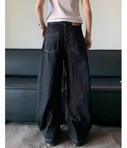 American Retro High Street Button Design Bootcu Bla Knife  Wide Leg Loose Long Jeans for Men And Women Trendy