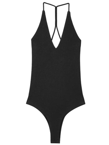 Female Bodysuit Summer Slip Off Shoulder One Piece Swimsuits Corset Backless Bodysuits Sexy Women Beach Black Brown Body