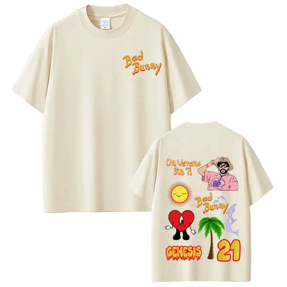 Rapper Bad Bunny Tour 2026 Graphics T-Shirt Men Women Vintage T Shirts Short-sleeved 100% Cotton Hip-hop Aesthetics T-shirts