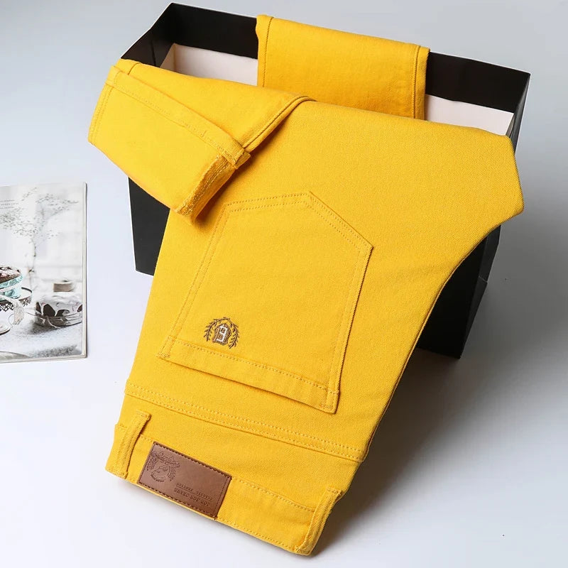 Spring New Men's Casual Jeans Fashion Korean Elastic Cotton Denim Pants Youth Trend Solid Color Fit Straight Trousers