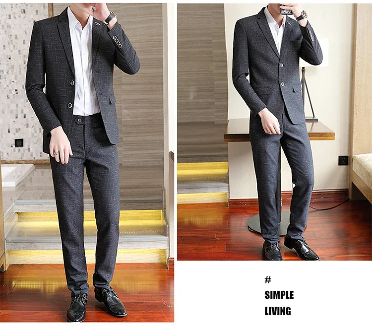 Fashion New (Suit + Trousers) Boutique Business British Dress Casual Party Slim Trend Handsome Two-Piece Suit