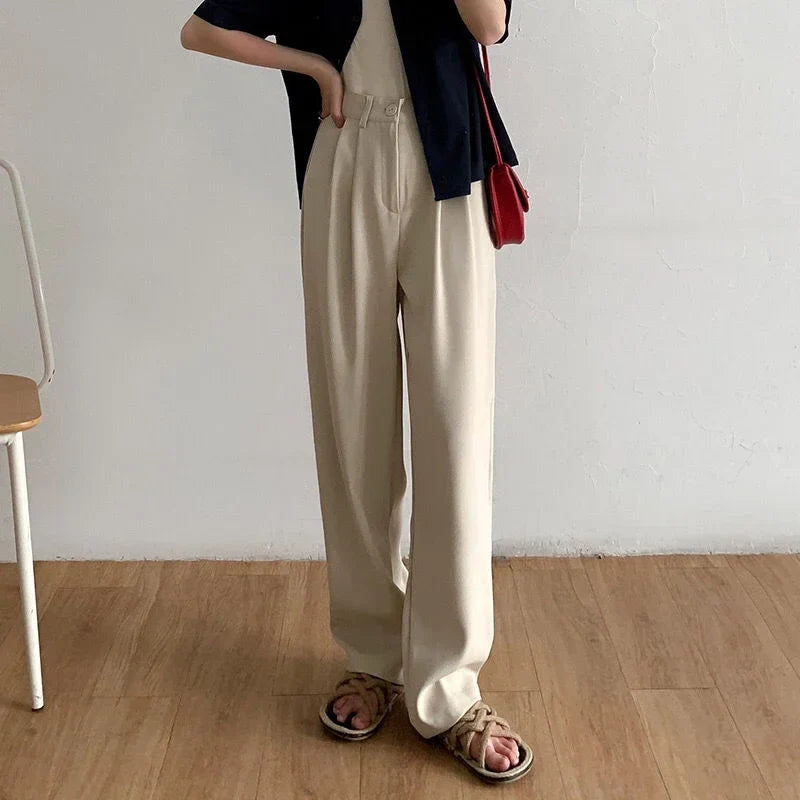 High Waist Women Suit Pants Fall Straight Office Ladies Korean Fashion Trousers Casual Button Loose Female Black Pants New 2024