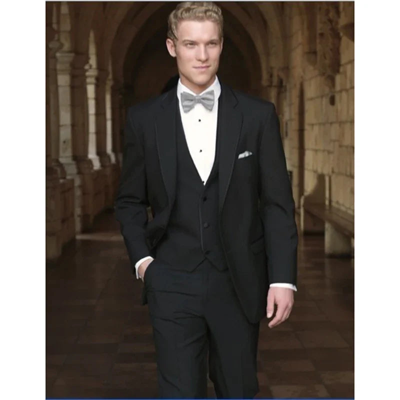New Style Groom Tuxedo Two Buttons Groomsmen Notch Lapel Men Wedding Suits Best Man Bridegroom (Jacket+Pants+Vest)